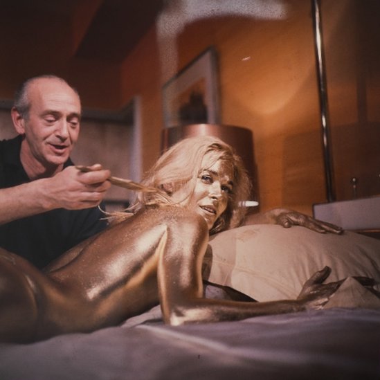Preparing Shirley Eaton for her iconic death scene