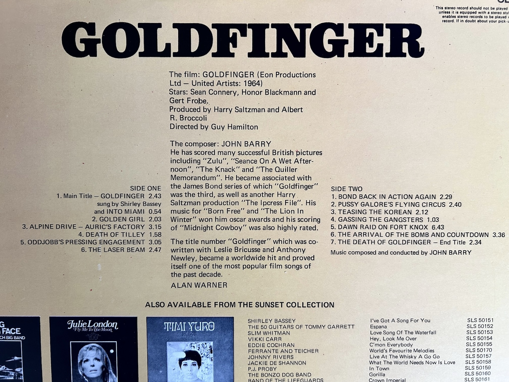 1976 UK Stereo Reissue Goldfinger back cover