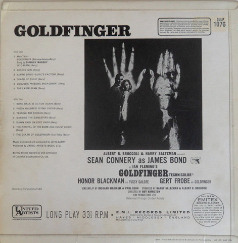 UK 1964 Stereo Release of Goldfinger back cover
