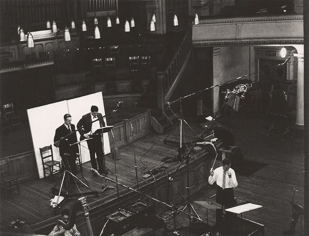 Peter Pears and Dietrich Fischer Dieskau with Benjamin Britten recording the War Requiem